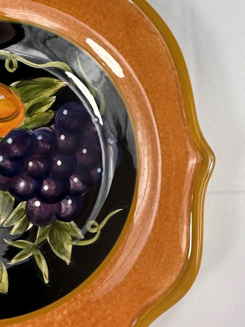 Hand-Painted Fruit Ceramic Serving Plate in Orange and Black